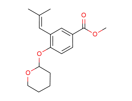 Molecular Structure of 1142225-87-3 (methyl 3-(2-methyl-1-propenyl)-4-(tetrahydro-2H-pyran-2-yloxy)benzoate)
