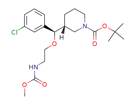 Molecular Structure of 942142-79-2 (1-Piperidinecarboxylic acid, 3-[(R)-(3-chlorophenyl)[2-[(Methoxycarbonyl)aMino]ethoxy]Methyl]-, 1,1-diMethylethyl ester, (3R)-)