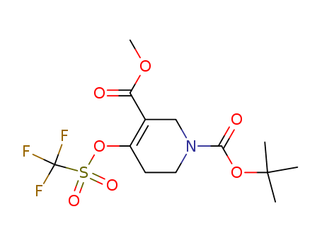 Molecular Structure of 161491-25-4 (1,3(2H)-Pyridinedicarboxylic acid,
5,6-dihydro-4-[[(trifluoromethyl)sulfonyl]oxy]-, 1-(1,1-dimethylethyl)
3-methyl ester)