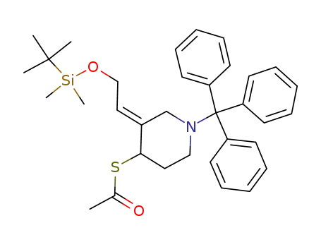 Ethanethioic acid,
S-[3-[(3E)-2-[[(1,1-dimethylethyl)dimethylsilyl]oxy]ethylidene]-1-(triphenyl
methyl)-4-piperidinyl] ester