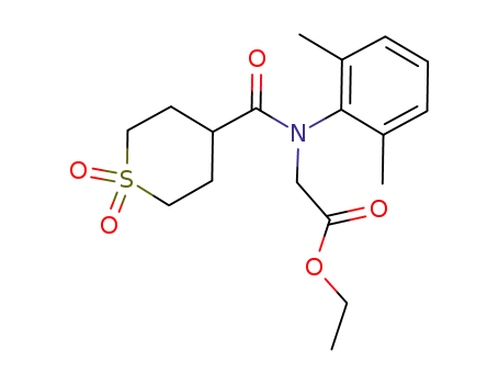 Molecular Structure of 625117-31-9 (N-(2,6-dimethylphenyl)-N-(1,1-dioxohexahydropyran-4-formyl)glycine ethyl ester)