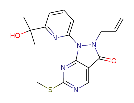 Molecular Structure of 955369-56-9 (2-allyl-1-(6-(2-hydroxypropan-2-yl)pyridin-2-yl)-6-(methylthio)-1H-pyrazolo[3,4-d]pyrimidin-3(2H)-one)