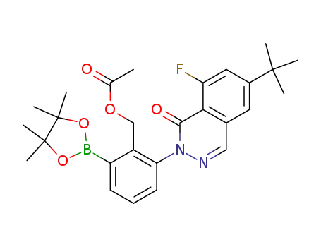 Molecular Structure of 1242156-76-8 (2-(6-(tert-butyl)-8-fluoro-1-oxophthalazin-2(1H)-yl)-6-(4,4,5,5-tetraMethyl-1,3,2-dioxaborolan-2-yl)benzyl acetate)