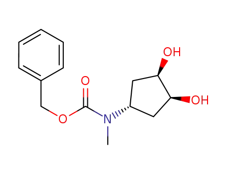 Molecular Structure of 1225384-36-0 (benzyl (1S,3R,4S)-3,4-dihydroxycyclopentyl(methyl)carbamate)