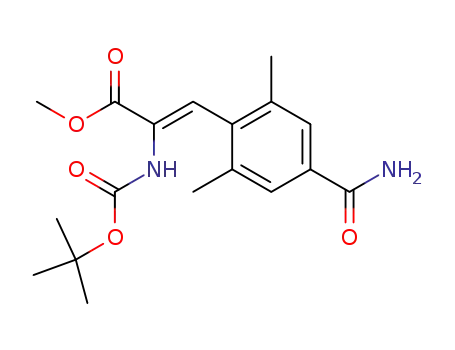 Molecular Structure of 864825-84-3 (2-Propenoic acid, 3-[4-(aminocarbonyl)-2,6-dimethylphenyl]-2-[[(1,1-dimethylethoxy)carbonyl]amino]-, methyl ester, (2Z)-)