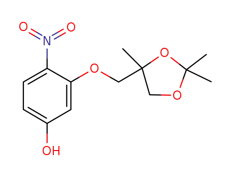 Molecular Structure of 956599-27-2 ((R,S)-4-nitro-3-(2,2,4-trimethyl-[1,3]dioxolan-4-ylmethoxy)-phenol)