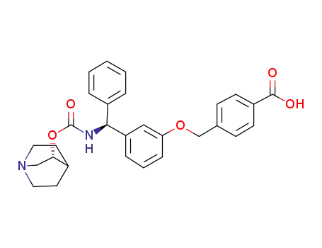 Molecular Structure of 1613414-00-8 (4-((3-((S)-phenyl(((((R)-quinuclidin-3-yl)oxy)carbonyl)amino)methyl)phenoxy)methyl)benzoic acid)