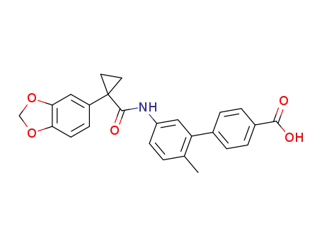 Molecular Structure of 945240-59-5 (4-[5-(1-benzo[1,3]dioxol-5-ylcyclopropyl)carbonylamino-2-methylphenyl]benzoic acid)
