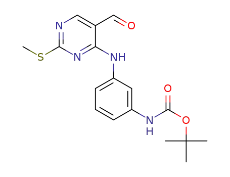 Molecular Structure of 1363161-16-3 (tert-butyl 3-(5-(formyl)-2-(methylmercapto)pyrimidine-4-ylamino)phenylcarbamate)