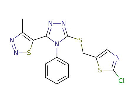 Molecular Structure of 1569752-99-3 (5-(5-(((2-chlorothiazol-5-yl)methyl)thio)-4-phenyl-4H-1,2,4-triazol-3-yl)-4-methyl-1,2,3-thiadiazole)