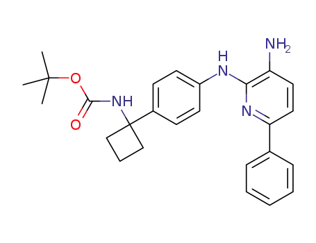 Molecular Structure of 1439394-30-5 (tert-butyl(1-(4-((3-amino-6-phenylpyridin-2-yl)amino)phenyl)cyclobutyl)carbamate)