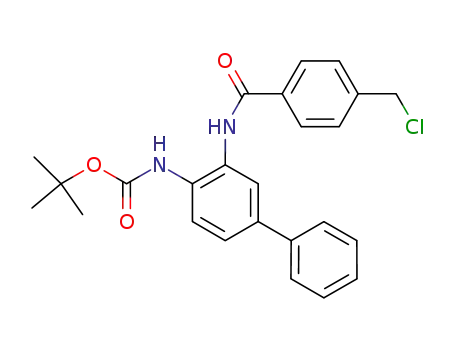 Molecular Structure of 1003316-10-6 (N-[3-[[4-(ChloroMethyl)benzoyl]aMino][1,1'-biphenyl]-4-yl]carbaMic Acid tert-Butyl Ester)