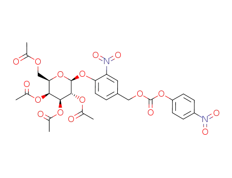 Molecular Structure of 1188307-60-9 ((2R,3S,4S,5R,6S)-2-(acetoxymethyl)-6-(2-nitro-4-((((4-nitrophenoxy)carbonyl)oxy)methyl)phenoxy)tetrahydro-2H-pyran-3,4,5-triyl triacetate)