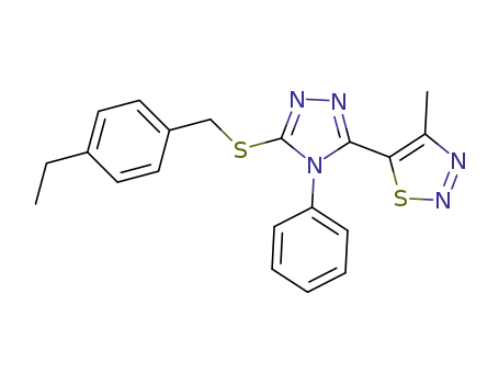 Molecular Structure of 1417895-59-0 (4-methyl-5-(5-((4-ethylbenzyl)thio)-4-phenyl-4H-1,2,4-triazol-3-yl)-1,2,3-thiadiazole)