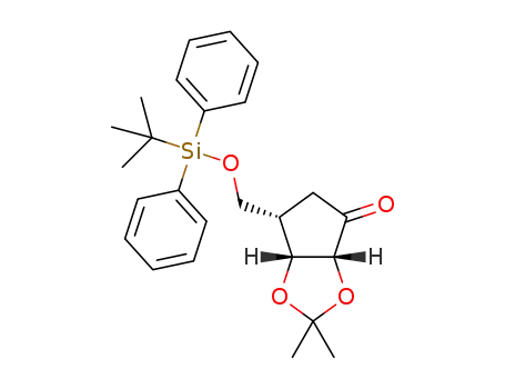 Molecular Structure of 1281922-74-4 (6-(tert-butyldiphenylsilanyloxymethyl)-2,2-dimethyltetrahydrocyclopenta[1,3]dioxol-4-one)