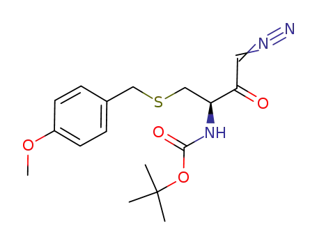 Molecular Structure of 1120344-81-1 ([(R)-3-diazo-1-(4-methoxy-benzylsulfanylmethyl)-2-oxo-propyl]-carbamic acid tert-butyl ester)