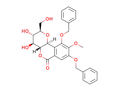 Molecular Structure of 1240795-78-1 ((2R,3S,4S,4aR,10bS)-8,10-bis(benzyloxy)-3,4-dihydroxy-2-(hydroxymethyl)-9-methoxy-3,4,4a,10b-tetrahydropyrano[3,2-c]isochromen-6(2H)-one)