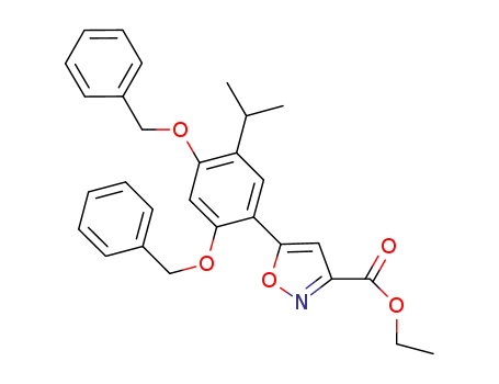 Molecular Structure of 747414-20-6 (3-Isoxazolecarboxylic acid, 5-[5-(1-Methylethyl)-2,4-bis(phenylMethoxy)phenyl]-, ethyl ester)