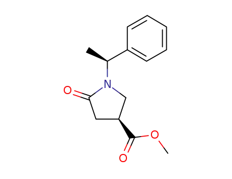Molecular Structure of 146348-14-3 (methyl 5-oxo-1-((S)-1-phenylethyl)pyrrolidine-3-(S)-carboxylate)