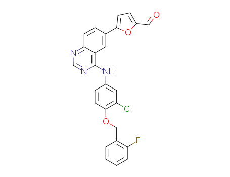 Molecular Structure of 1393112-44-1 (5-[4-({3-chloro-4-[(2-fluorobenzyl)oxy]phenyl}amino)quinazoline-6-yl]furan-2-carbaldehyde)