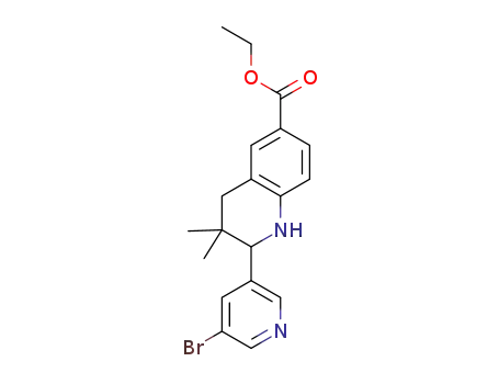 Molecular Structure of 1343455-35-5 (2-(5-bromo-pyridin-3-yl)-3,3-dimethyl-1,2,3,4-tetrahydro-quinoline-6-carboxylic acid ethyl ester)