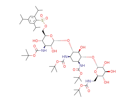 Molecular Structure of 953395-49-8 (6''-(2,4,6-triisopropylbenzenesulfonyl)-1,3,6',3''-tetra-N-(tert-butoxycarbonyl)kanamycin A)