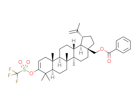 Molecular Structure of 1350915-26-2 (((1R,3aS,5aR,5bR,7aR,11aR,11bR,13aR,13bR)-5a,5b,8,8,11a-pentamethyl-1-(prop-1-en-2-yl)-9-(trifluoromethylsulfonyloxy)-2,3,3a,4,5,5a,5b,6,7,7a,8,11,11a,11b,12,13,13a,13b-octadecahydro-1H-cyclopenta[a]chrysen-3a-yl)methyl benzoate)