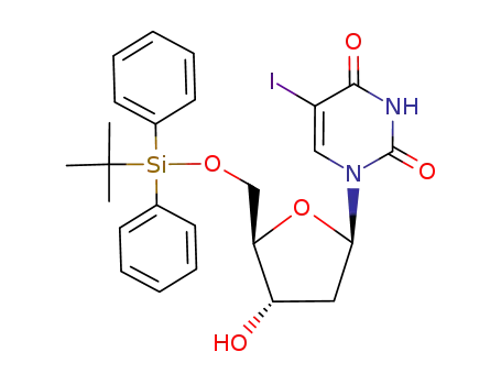 Molecular Structure of 144872-52-6 (1-((2R,4S,5R)-5-(((tert-butyldiphenylsilyl)oxy)methyl)-4-hydroxytetrahydrofuran-2-yl)-5-iodopyrimidine-2,4-(1H,3H)dione)