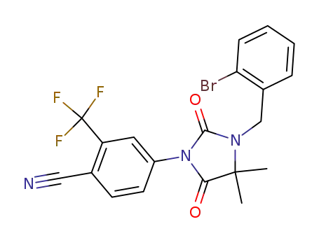 Molecular Structure of 1006898-69-6 (4-[3-(2-bromobenzyl)-4,4-dimethyl-2,5-dioxoimidazolidin-1-yl]-2-trifluoromethylbenzonitrile)