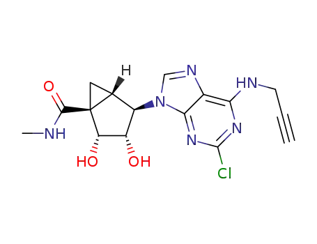 Molecular Structure of 1309943-94-9 ((1S,2R,3S,4R,5S)-4-(2-chloro-6-(prop-2-ynylamino)-9H-purin-9-yl)-2,3-dihydroxy-N-methylbicyclo[3.1.0]hexane-1-carboxamide)