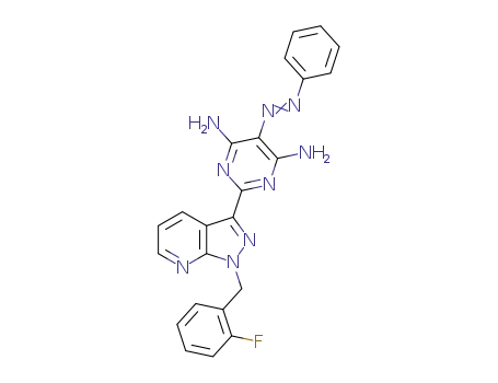 Molecular Structure of 428854-23-3 (4,6-PyriMidinediaMine, 2-[1-[(2-fluorophenyl)Methyl]-1H-pyrazolo[3,4-b]pyridin-3-yl]-5-(phenylazo)-)
