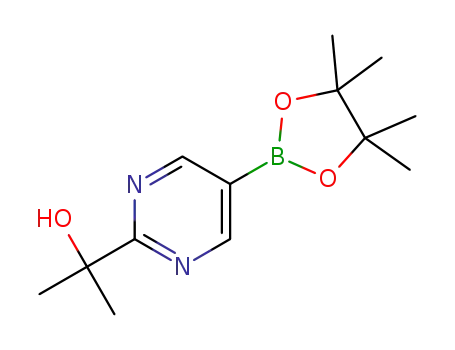 Molecular Structure of 1319255-87-2 (2-(5-(4,4,5,5-tetramethyl-1,3,2-dioxaborolan-2-yl)pyrimidin-2-yl)propan-2-ol)