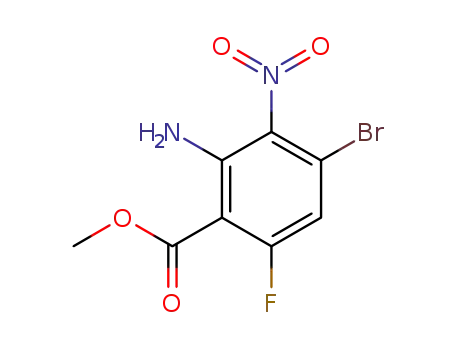 Molecular Structure of 1160683-38-4 (methyl 2-amino-4-bromo-6-fluoro-3-nitro-benzoate)
