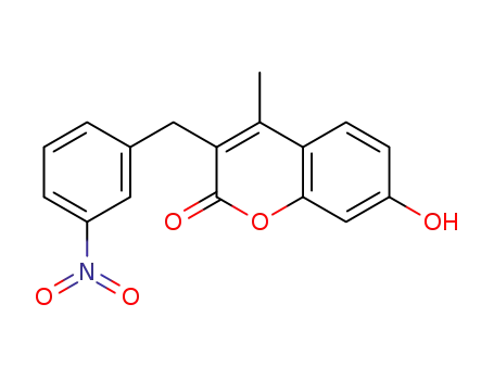 Molecular Structure of 393812-74-3 (2H-1-Benzopyran-2-one, 7-hydroxy-4-methyl-3-[(3-nitrophenyl)methyl]-)
