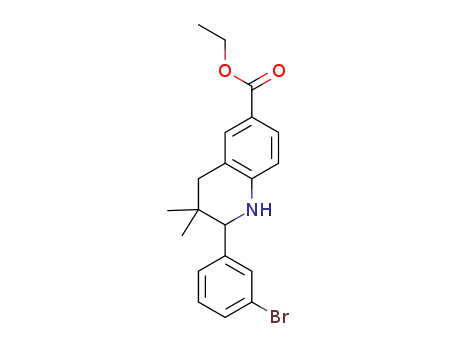 Molecular Structure of 1343453-76-8 (2-(3-bromo-phenyl)-3,3-dimethyl-1,2,3,4-tetrahydro-quinoline-6-carboxylic acid ethyl ester)