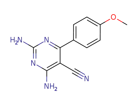Molecular Structure of 107199-97-3 (2,4-Diamino-6-(4-methoxyphenyl)pyrimidine-5-carbonitrile)