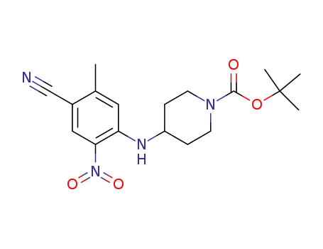 Molecular Structure of 932375-19-4 (1,1-dimethylethyl 4-[(4-cyano-5-methyl-2-nitrophenyl)amino]-1-piperidinecarboxylate)