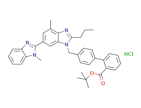 Molecular Structure of 921208-39-1 (tert butyl 4'-[4-methyl-6-(1-methyl-1H-benzimidazol-2-yl)-2-propyl-1H-benzimidazol-1-ylmethyl]biphenyl-2-carboxylate hydrochloride)