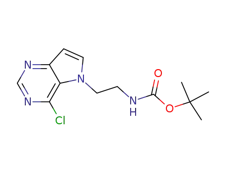 Molecular Structure of 871026-37-8 (Carbamic acid, [2-(4-chloro-5H-pyrrolo[3,2-d]pyrimidin-5-yl)ethyl]-,
1,1-dimethylethyl ester)