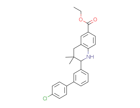 Molecular Structure of 1343458-89-8 (2-(4'-chloro-biphenyl-3-yl)-3,3-dimethyl-1,2,3,4-tetrahydro-quinoline-6-carboxylic acid ethyl ester)
