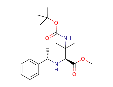 Molecular Structure of 1093192-06-3 ((S)-methyl 3-(tert-butoxycarbonylamino)-3-methyl-2-((S)-1-phenylethylamino)butanoate)