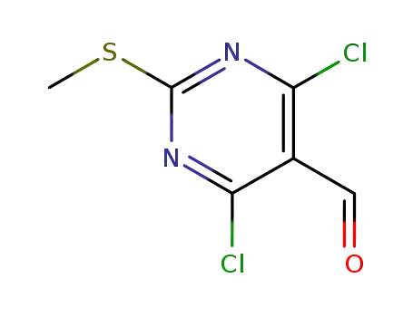 Molecular Structure of 33097-11-9 (4,6-DICHLORO-2-METHYLSULFANYL-PYRIMIDINE-5-CARBALDEHYDE)