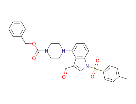 Molecular Structure of 1258408-26-2 (benzyl 4-[3-formyl-1-(toluene-4-sulfonyl)-1H-indol-4-yl]-piperazine-1-carboxylate)