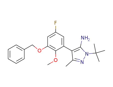 Molecular Structure of 838857-21-9 (1H-Pyrazol-5-amine,
1-(1,1-dimethylethyl)-4-[5-fluoro-2-methoxy-3-(phenylmethoxy)phenyl]-3-
methyl-)