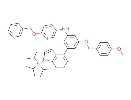 Molecular Structure of 915411-54-0 (3-Pyridinamine,
N-[3-[(4-methoxyphenyl)methoxy]-5-[1-[tris(1-methylethyl)silyl]-1H-indol-
4-yl]phenyl]-6-(phenylmethoxy)-)