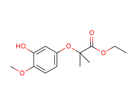 Molecular Structure of 628332-37-6 (Propanoic acid, 2-(3-hydroxy-4-methoxyphenoxy)-2-methyl-, ethyl ester)