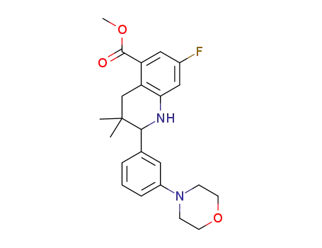 Molecular Structure of 1343460-28-5 (7-fluoro-3,3-dimethyl-2-(3-morpholin-4-yl-phenyl)-1,2,3,4-tetrahydro-quinoline-5-carboxylic acid methyl ester)