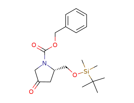 Molecular Structure of 197079-39-3 (1-Pyrrolidinecarboxylic acid,
2-[[[(1,1-dimethylethyl)dimethylsilyl]oxy]methyl]-4-oxo-, phenylmethyl
ester, (2S)-)