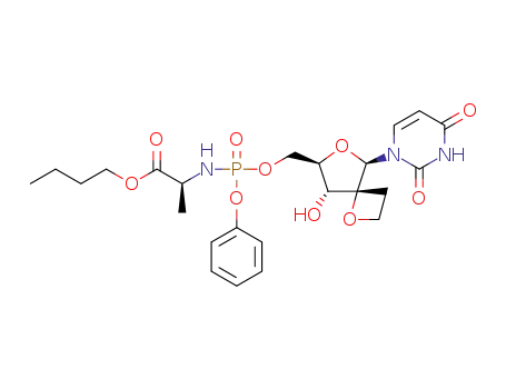 (2S)-butyl-2-(((((4R,5R,7R,8R)-5-(2,4-dioxo-3,4-dihydropyrimidin-1(2H)-yl)-8-hydroxy-1,6-dioxa-spiro[3.4]octan-7-yl)-methoxy)(phenoxy)phosphoryl)amino)propanoate