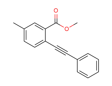 Molecular Structure of 1314961-13-1 (2-((2-phenyl)ethynyl)-5-methylbenzoic acid methyl ester)